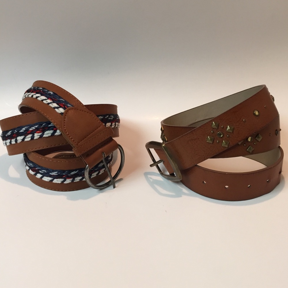 Two Brown Vegan Leather Belts, Women’s Size 16